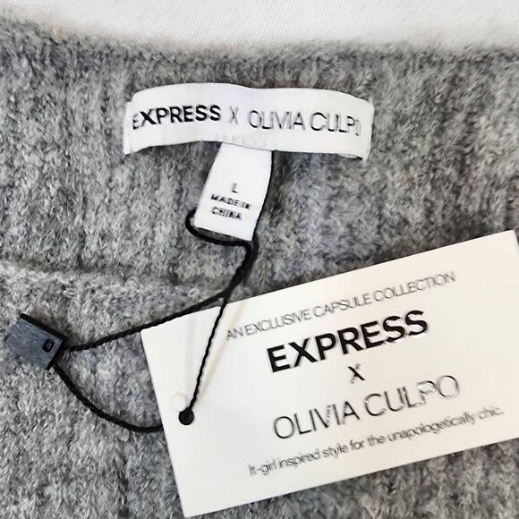 Express x Olivia Culpo Gray Ribbed Knit Cropped Sweater Size Large NWT - Picture 5 of 7
